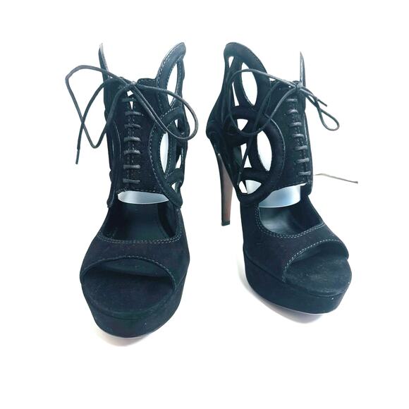 Louis Vuitton Black Suede Monogram Cut-Out Platform Sandals 120mm Heel Size 38 - Picture 9 of 14